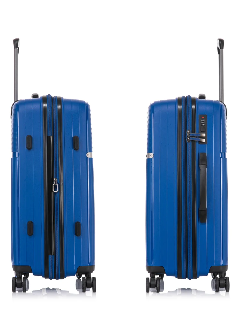 كابينبرو Light Weight PP Fashion Trolley Luggage Expandable Hard Case Large Checked Suitcase with Safe Zipper and 4 Quite 360° Double Spinner Wheels CP002 Sapphire Blue