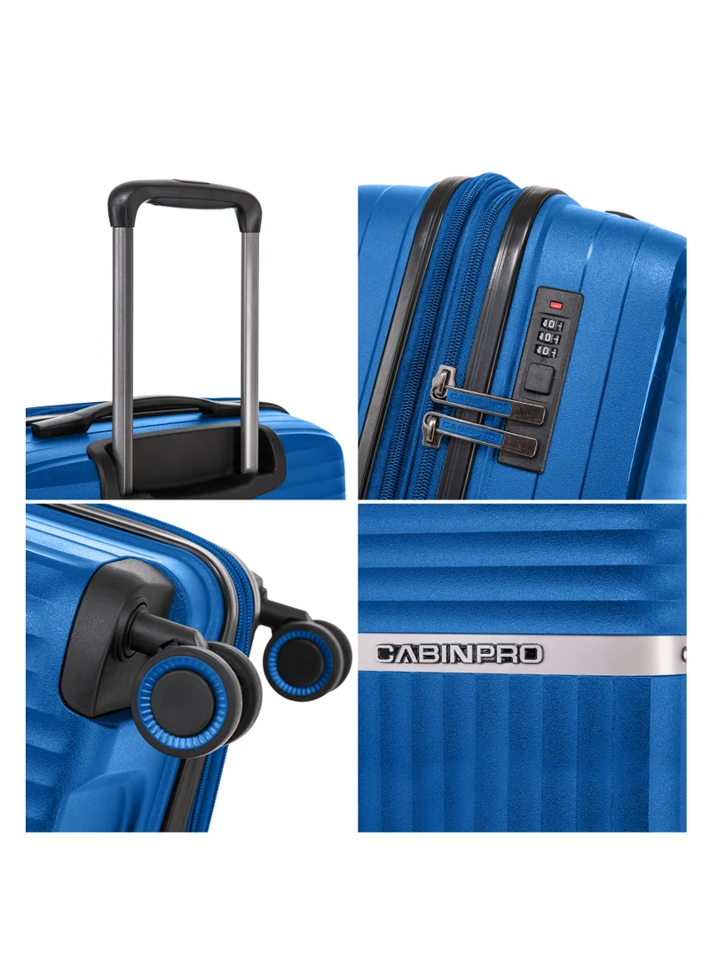 كابينبرو Light Weight PP Fashion Trolley Luggage Expandable Hard Case Large Checked Suitcase with Safe Zipper and 4 Quite 360° Double Spinner Wheels CP002 Sapphire Blue