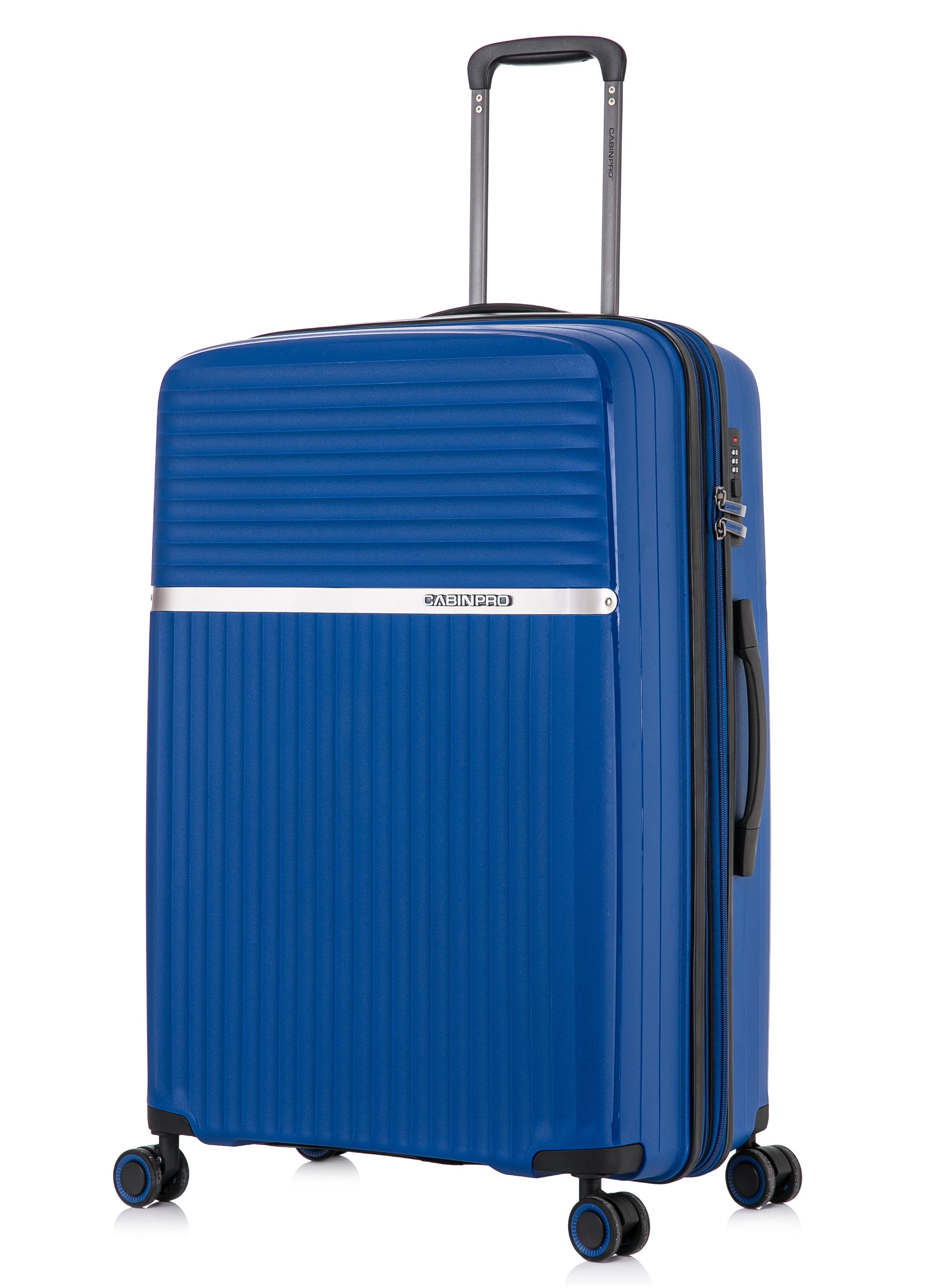 CABINPRO Light Weight PP Fashion Trolley Luggage Expandable Hard Case Large Checked Suitcase with Safe Zipper and 4 Quite 360° Double Spinner Wheels CP002 Sapphire Blue 