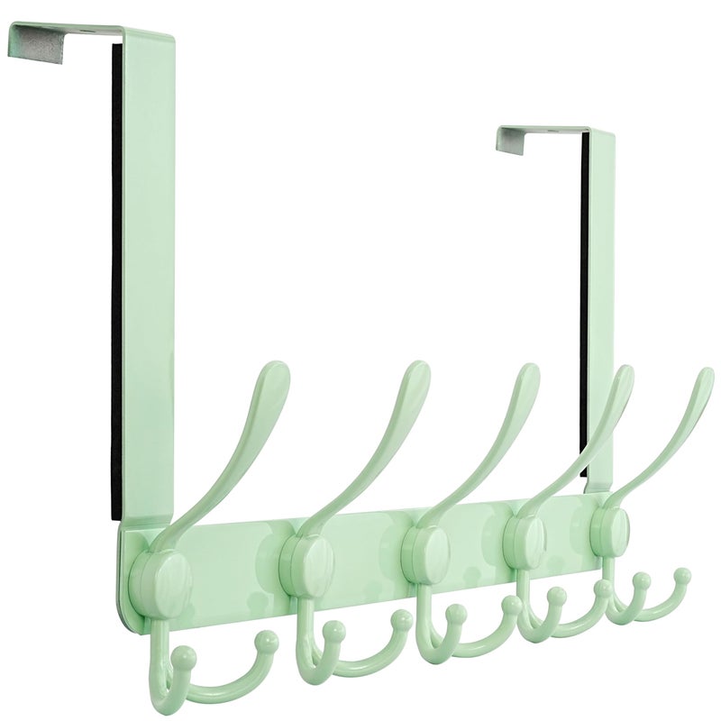 Dseap Over The Door Hook Hanger - Fits 1 3/8" to 1 3/4" Standard Doors | 5 Tri Hooks Heavy Duty Towel/Coat Rack | Door Organizer for Clothes, Jackets, Hats, Towels, Green - Image 1