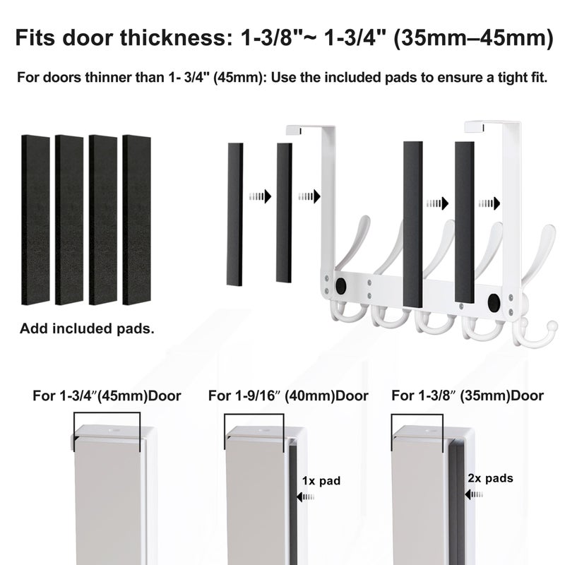 Dseap Over The Door Hook Hanger - Fits 1 3/8" to 1 3/4" Standard Doors | 5 Tri Hooks Heavy Duty Towel/Coat Rack | Door Organizer for Clothes, Jackets, Hats, Towels, Green - Image 5