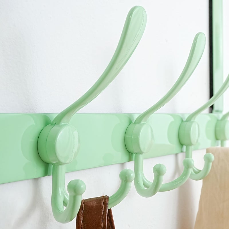 Dseap Over The Door Hook Hanger - Fits 1 3/8" to 1 3/4" Standard Doors | 5 Tri Hooks Heavy Duty Towel/Coat Rack | Door Organizer for Clothes, Jackets, Hats, Towels, Green - Image 2