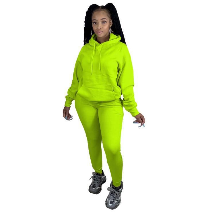 9630# Womens Casual Sweater  Pants Set fluorescent green