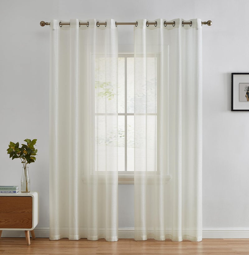 HLC.ME 2 Piece Premium Semi Sheer Voile Window Curtain Grommet Panels for Bedroom (Ivory) - 54 W x 84 L - Image 1