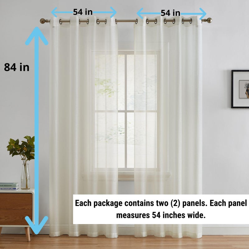HLC.ME 2 Piece Premium Semi Sheer Voile Window Curtain Grommet Panels for Bedroom (Ivory) - 54 W x 84 L - Image 4