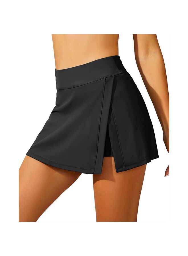 SHOP Women Swim Skirt Tummy Control Swimsuit Skirt with Built-in Shorts High Waisted Split Swim Bottom (Size : Black-L)  - Image 1