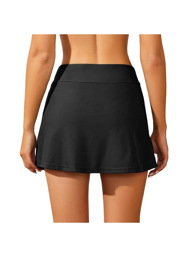 SHOP Women Swim Skirt Tummy Control Swimsuit Skirt with Built-in Shorts High Waisted Split Swim Bottom (Size : Black-L)  - Image 4