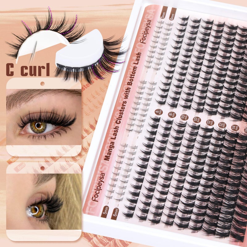 Focipeysa Manga Lash Clusters Wispy Eyelash Extensions 330Pcs Anime Lashes Extension Natural Eyelash Clusters 8-16mm Individual Eyelash Extension Bottom Lashes - Image 4