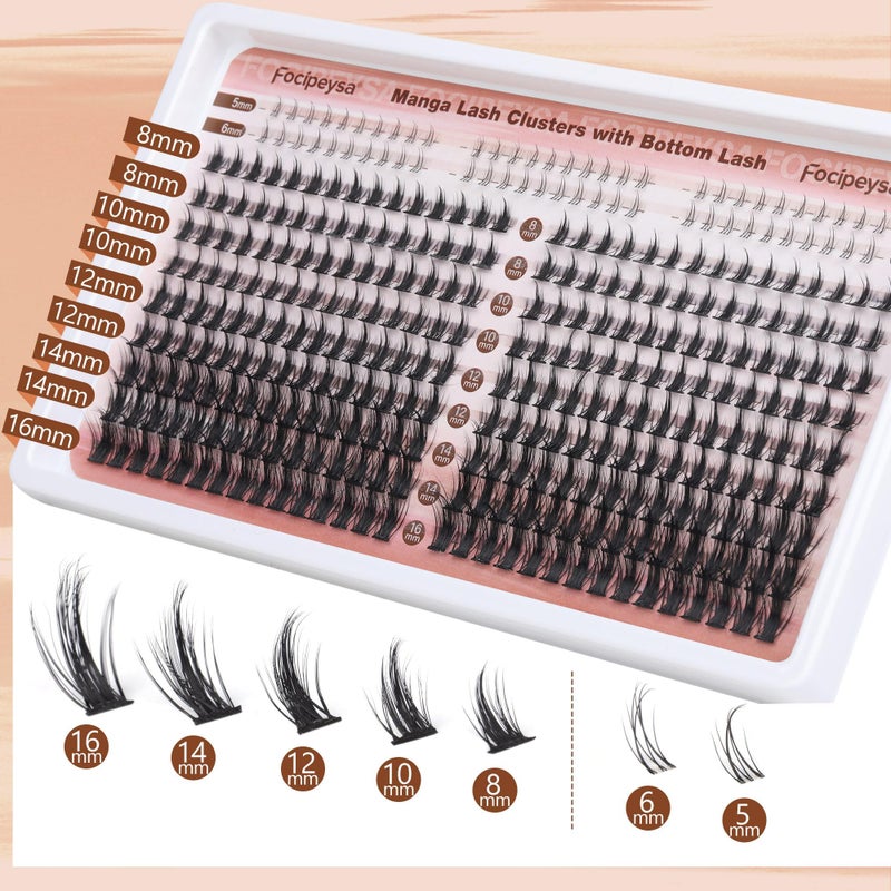 Focipeysa Manga Lash Clusters Wispy Eyelash Extensions 330Pcs Anime Lashes Extension Natural Eyelash Clusters 8-16mm Individual Eyelash Extension Bottom Lashes - Image 5