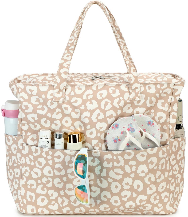 LEDAOU Large Beach Bag Women Waterproof Sandproof Zipper Beach Tote Pool Bag for Gym Grocery Travel with Wet Pocket - Image 1