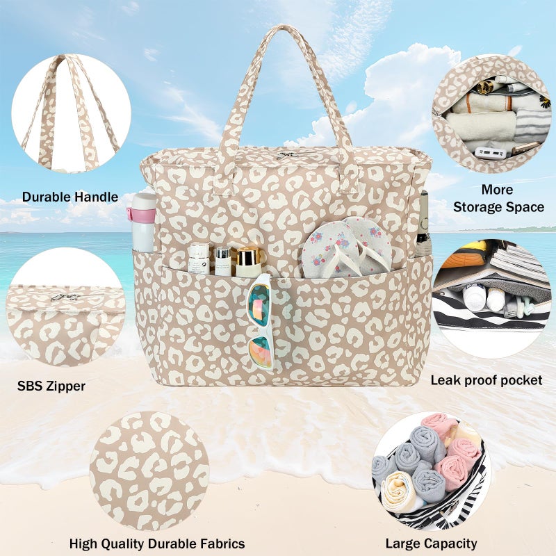 LEDAOU Large Beach Bag Women Waterproof Sandproof Zipper Beach Tote Pool Bag for Gym Grocery Travel with Wet Pocket - Image 4