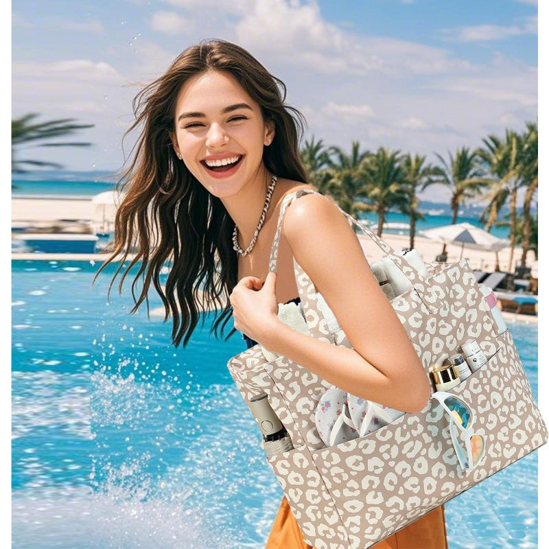 LEDAOU Large Beach Bag Women Waterproof Sandproof Zipper Beach Tote Pool Bag for Gym Grocery Travel with Wet Pocket - Image 3