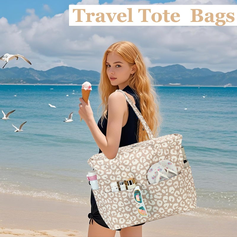 LEDAOU Large Beach Bag Women Waterproof Sandproof Zipper Beach Tote Pool Bag for Gym Grocery Travel with Wet Pocket - Image 5