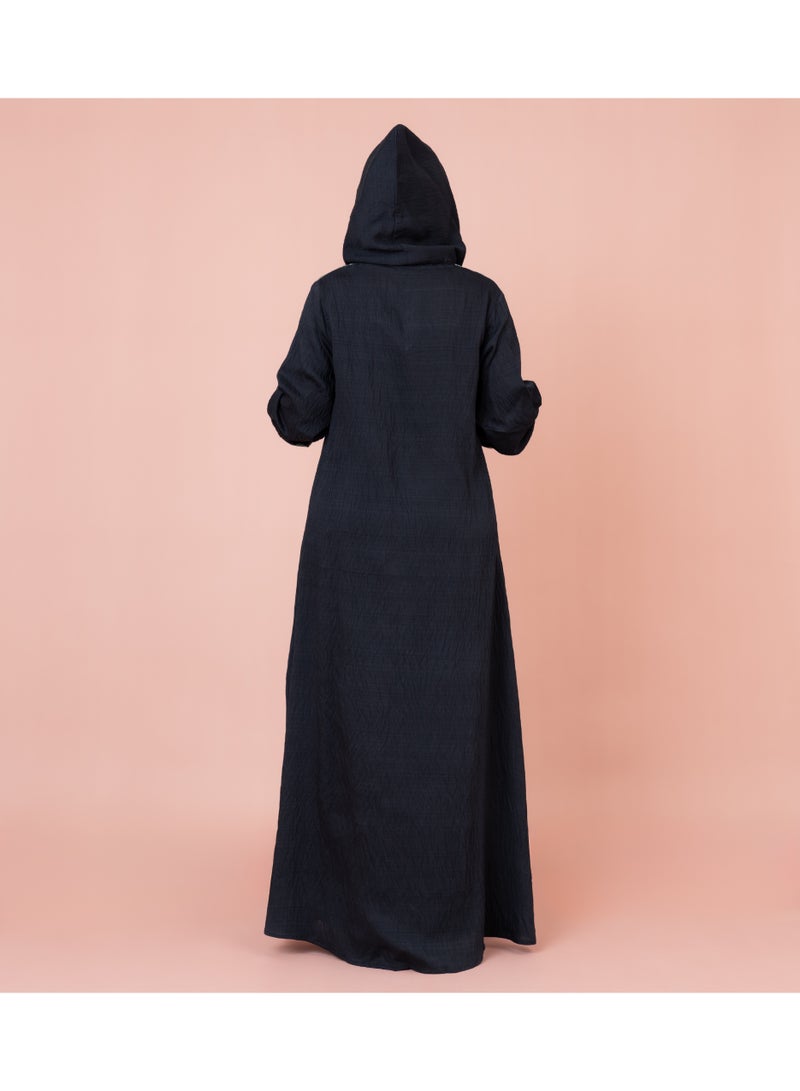 IKKXA Hooded Leaf Print Jalabiya IK1033 Black - Image 4