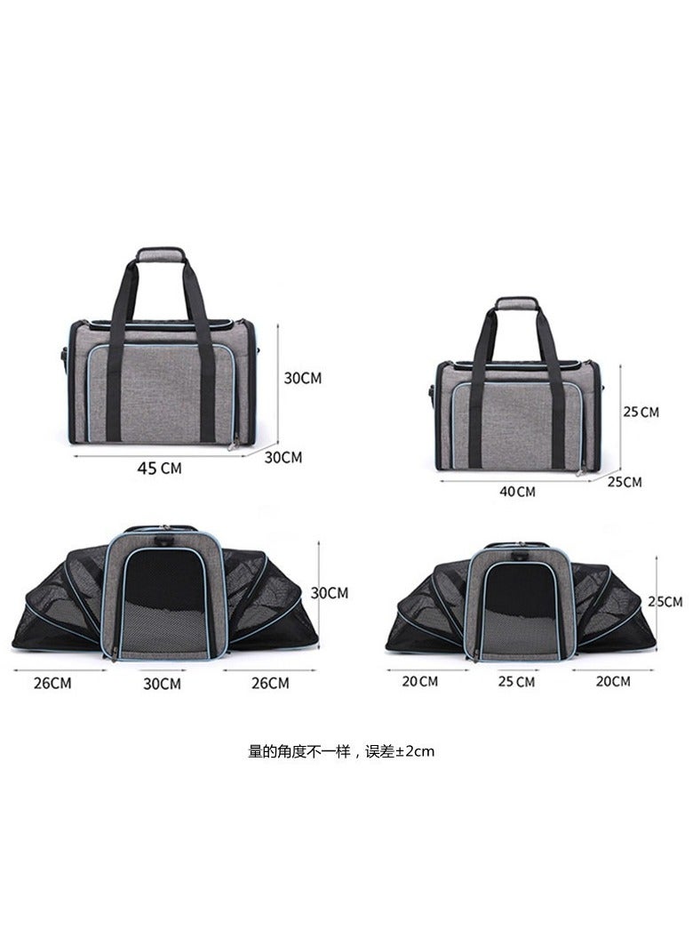 عام الحيوانات الأليفة توسيع مزدوج المحمولة المحمولة حقيبة القط الحيوانات الأليفة حقيبة الكلب القط قدرة كبيرة أفخم وسادة حقيبة القط (الرمادي مع هدب الأزرق) - Image 2