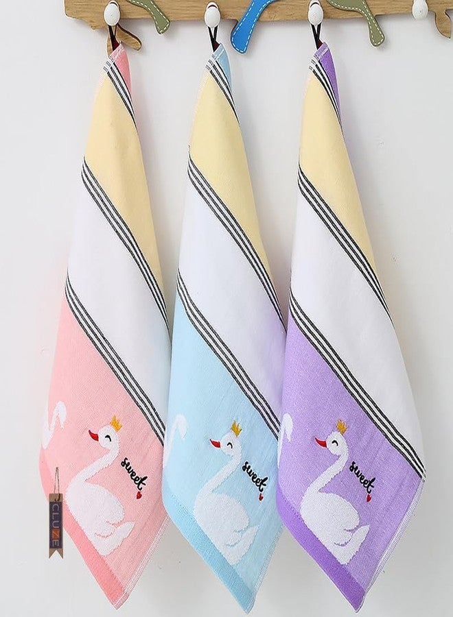CLUZE Cute Face Towel Set for Women Girls Baby Kids Super Soft Extra Absorbent 100% Cotton Handkerchief (25x25 cm) (Pink, Purple, Sky) (Pack of 12) - Image 1