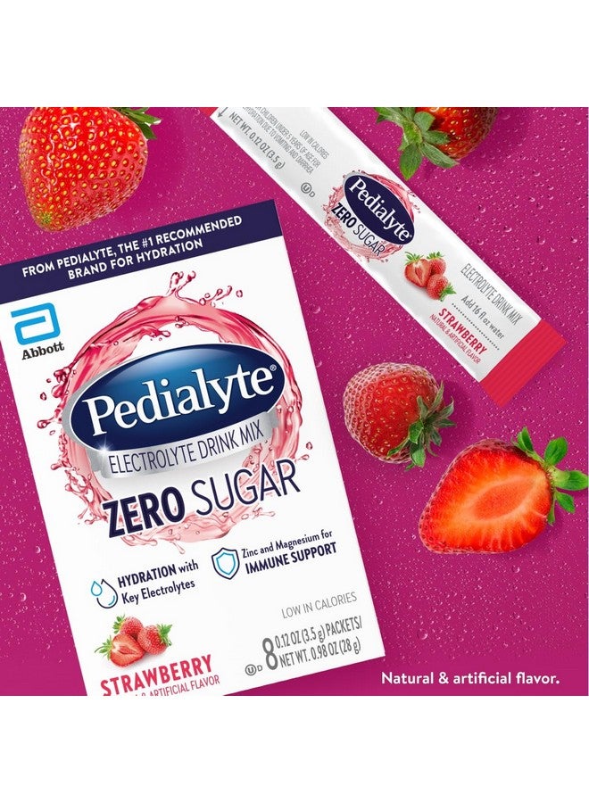 Pedialyte Electrolyte Drink Mix With Zero Sugar | Hydration With Key Electrolytes | Great Hydration Low in Calories | Strawberry, 8 Powder Packets - Image 1