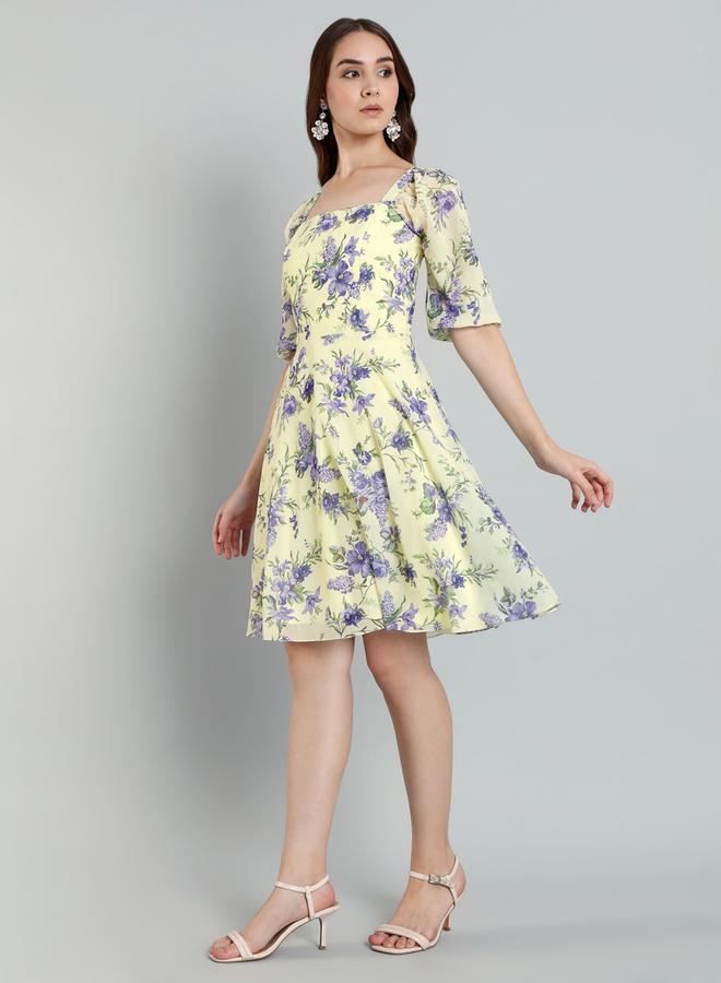 ميش فستان بطول الركبة بطبعة زهور - Image 4