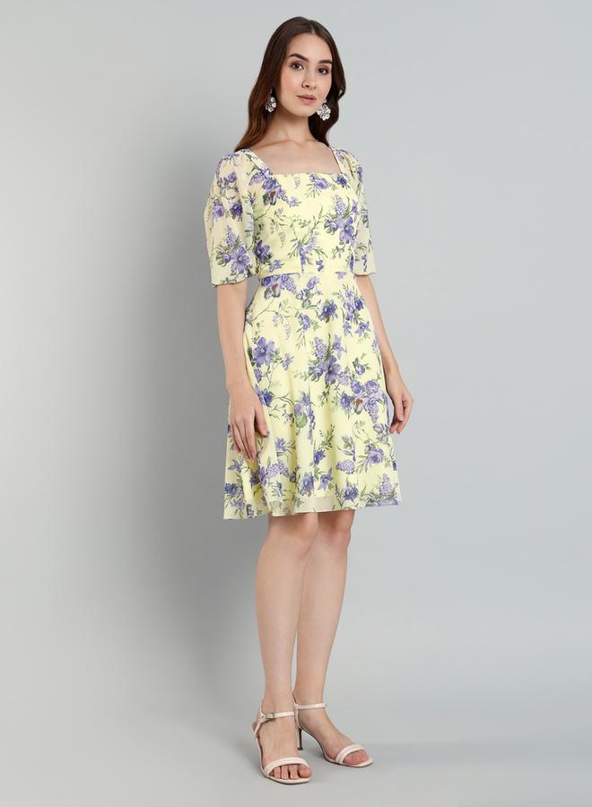 ميش فستان بطول الركبة بطبعة زهور - Image 3