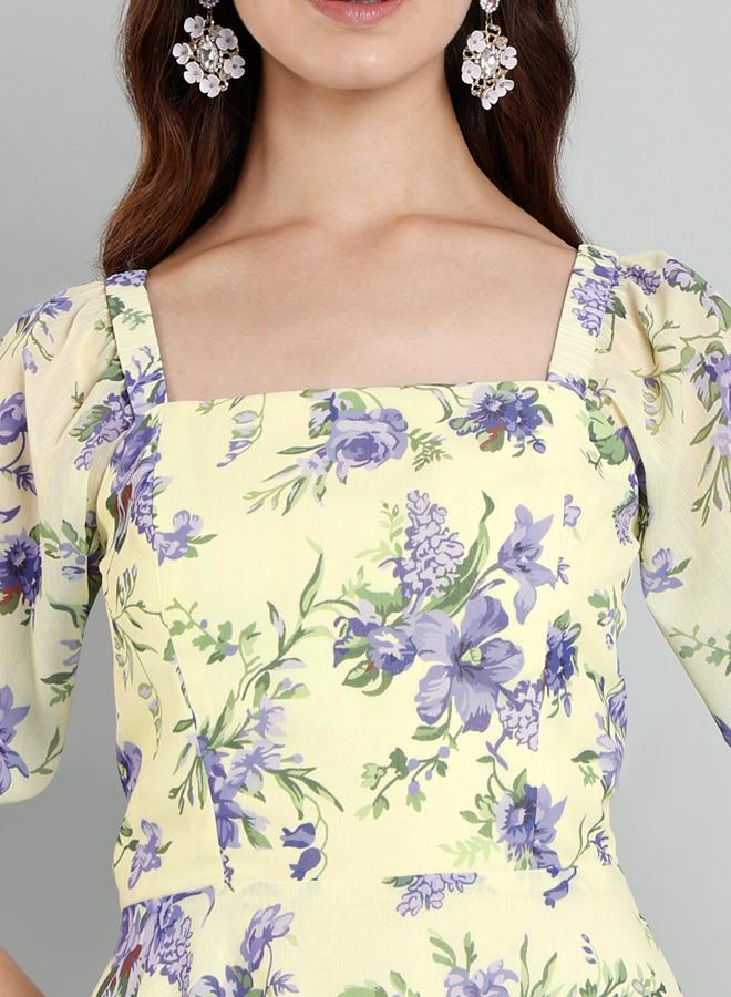 ميش فستان بطول الركبة بطبعة زهور - Image 2