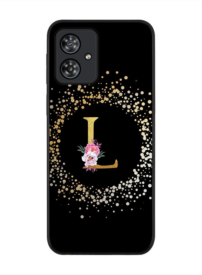 Stylizedd Rugged Black Case for Motorola Moto G54 / Motorola Moto G54 Power / Motorola Moto G64 5G,Custom Monogram Initial Letter Floral Alphabet - L (Black) - Image 1