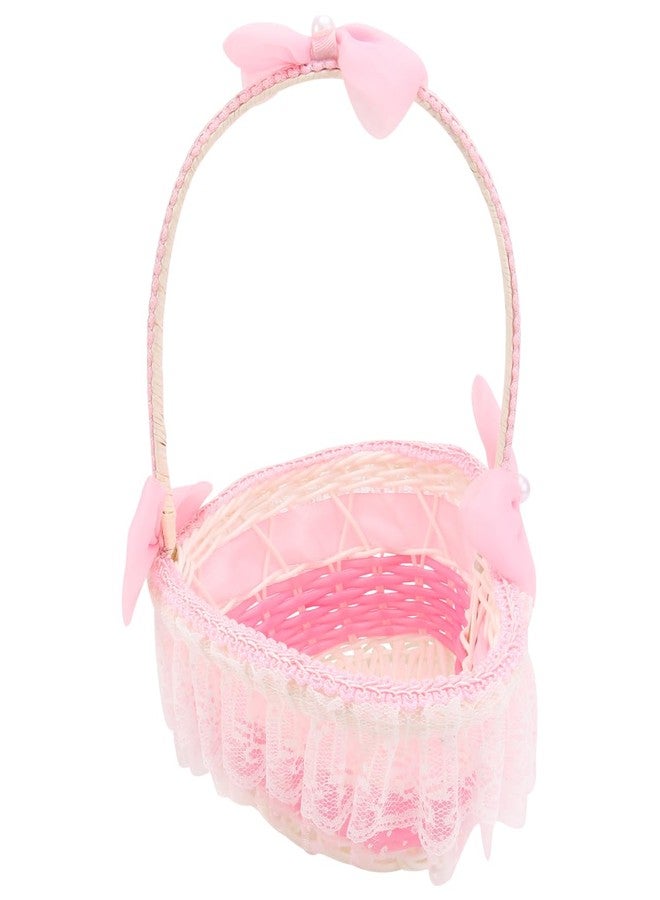 أونومور سلة زهور وردية اللون من Unomor، سلة زهور زفاف على شكل قلب مع فيونكة من الدانتيل وحامل بتلات منسوجة يدويًا لتزيين حفل الزفاف - Image 1