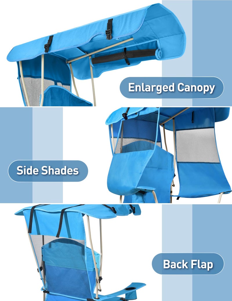 Docusvect Beach Chair with Canopy Shade, Folding Camping Chair with Canopy with Cup Holder, Side Pocket for Camp, Beach, Tailgates, Fishing - Support 330 LBS - Image 2