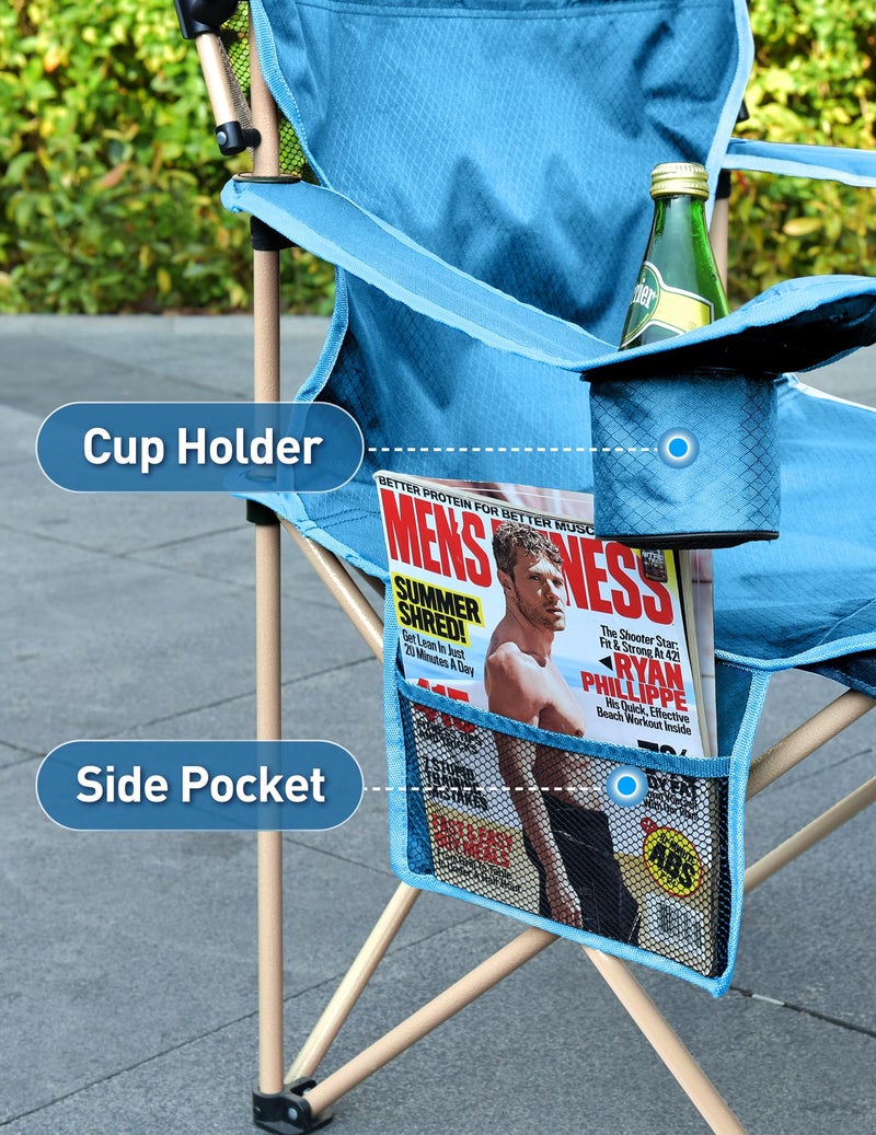 Docusvect Beach Chair with Canopy Shade, Folding Camping Chair with Canopy with Cup Holder, Side Pocket for Camp, Beach, Tailgates, Fishing - Support 330 LBS - Image 4