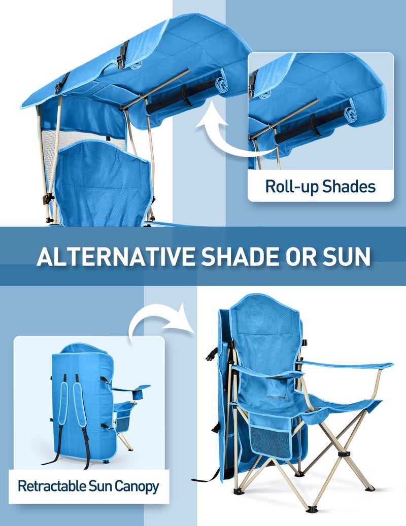 Docusvect Beach Chair with Canopy Shade, Folding Camping Chair with Canopy with Cup Holder, Side Pocket for Camp, Beach, Tailgates, Fishing - Support 330 LBS - Image 5