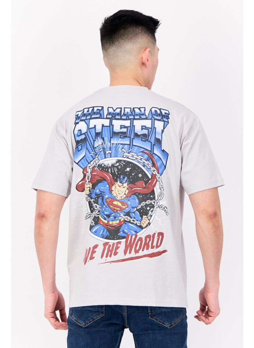 DC - Men Superman Crew Neck Short Sleeves T-Shirt, Light Grey - Image 1