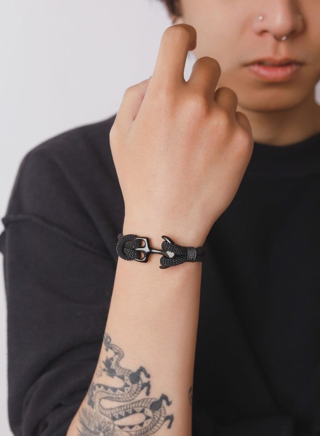 HAQUIL Black Paracord Anchor Bracelet | Unisex Nautical Rope Design, Secure Hook Closure - Image 5
