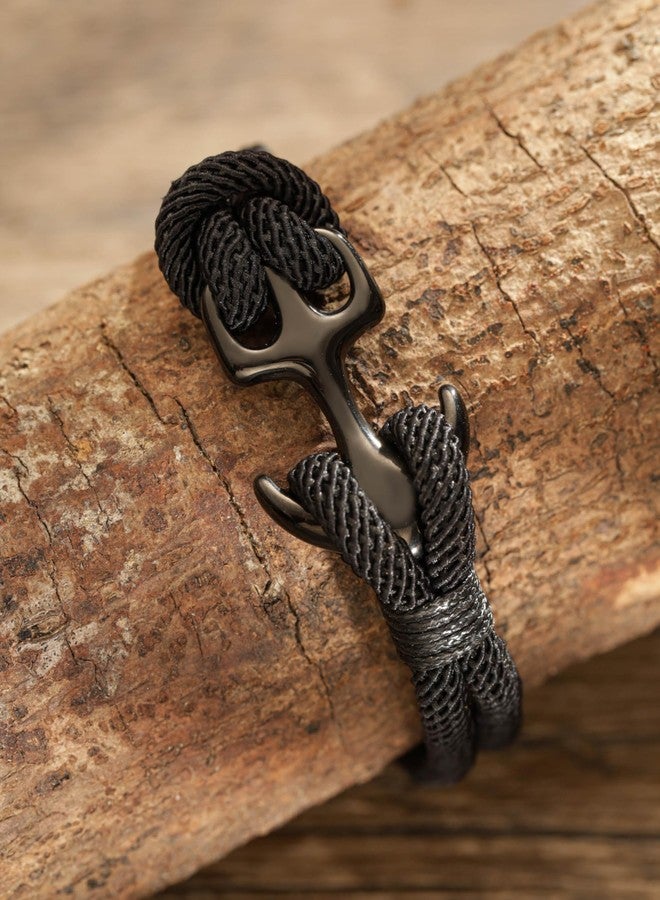HAQUIL Black Paracord Anchor Bracelet | Unisex Nautical Rope Design, Secure Hook Closure - Image 2