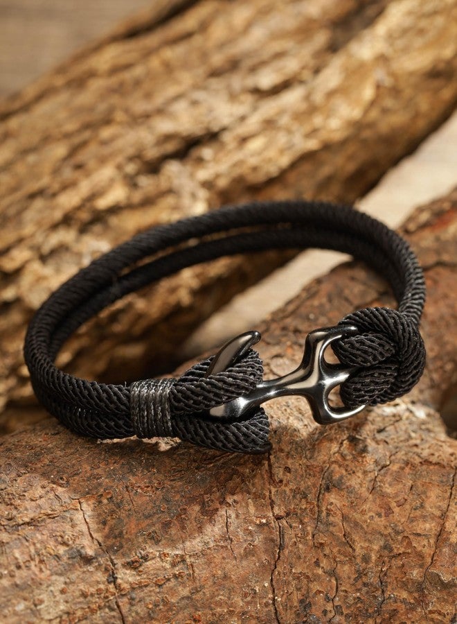 HAQUIL Black Paracord Anchor Bracelet | Unisex Nautical Rope Design, Secure Hook Closure - Image 3