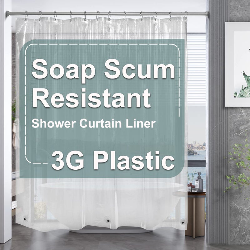 AmazerBath Clear Shower Curtain Liner Plastic Shower Curtain Liner Lightweight Shower Liner PEVA Waterproof Bathroom Shower Curtains with 3 Magnets and 12 Rustproof Grommets 72x72 Inches