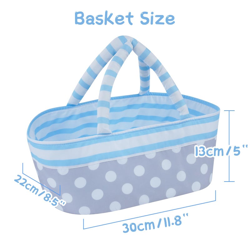 BABESIDE 8 Pcs Baby Doll Clothes Set with Bassinet for 10-12 Inch Dolls, Cute Baby Doll Clothes and Accessories Set for Realistic Babydolls Boy, Blue - Image 3