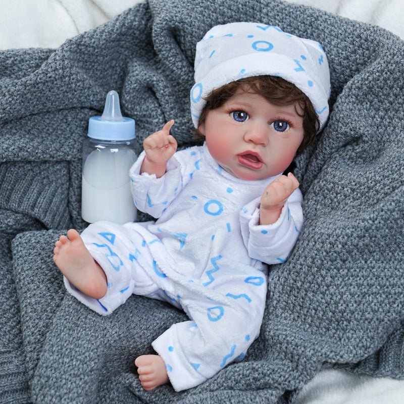 BABESIDE 8 Pcs Baby Doll Clothes Set with Bassinet for 10-12 Inch Dolls, Cute Baby Doll Clothes and Accessories Set for Realistic Babydolls Boy, Blue - Image 2