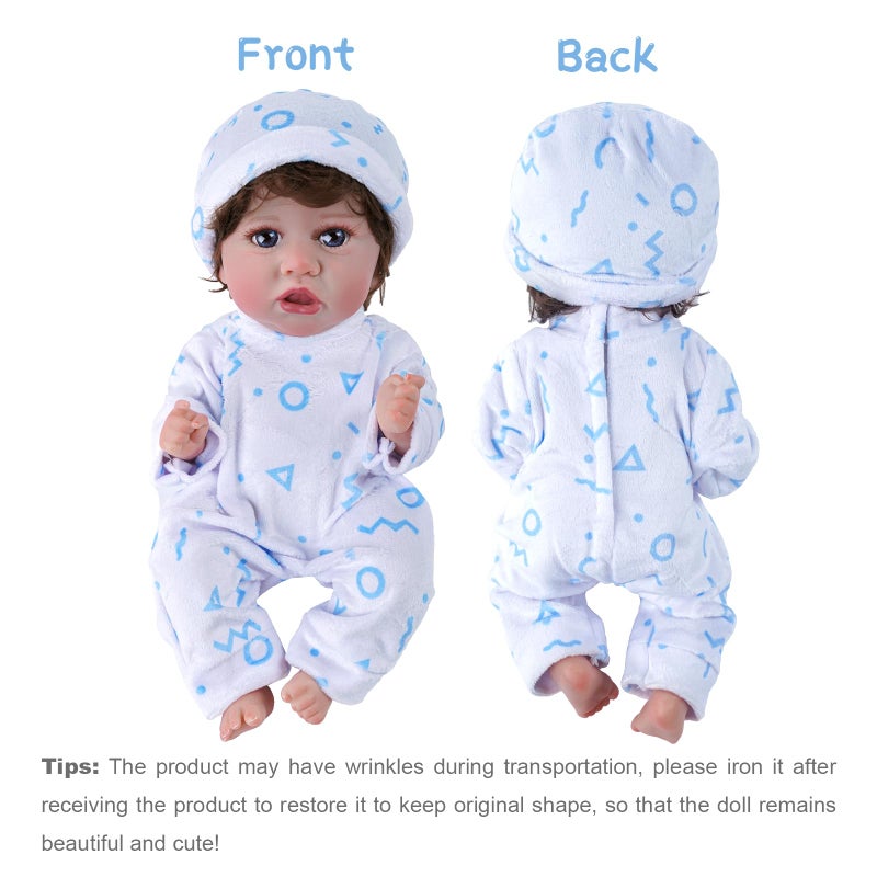 BABESIDE 8 Pcs Baby Doll Clothes Set with Bassinet for 10-12 Inch Dolls, Cute Baby Doll Clothes and Accessories Set for Realistic Babydolls Boy, Blue - Image 4