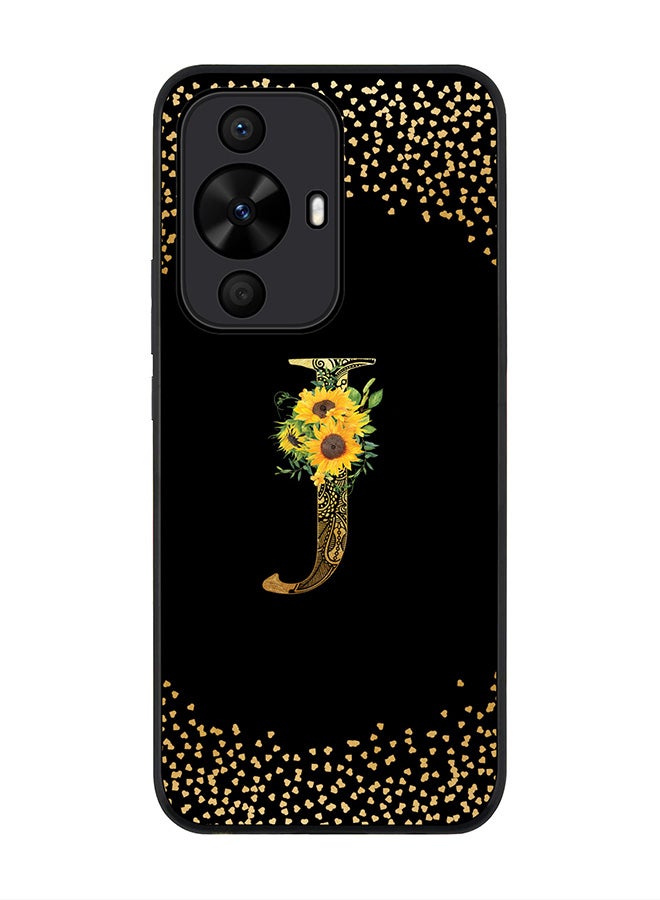 Stylizedd Rugged Black edge case for Huawei nova 12s / Huawei nova 11/ Huawei nova 12 Lite 4G,Custom Monogram Initial Letter Floral Pattern Alphabet - J (Black) - Image 1