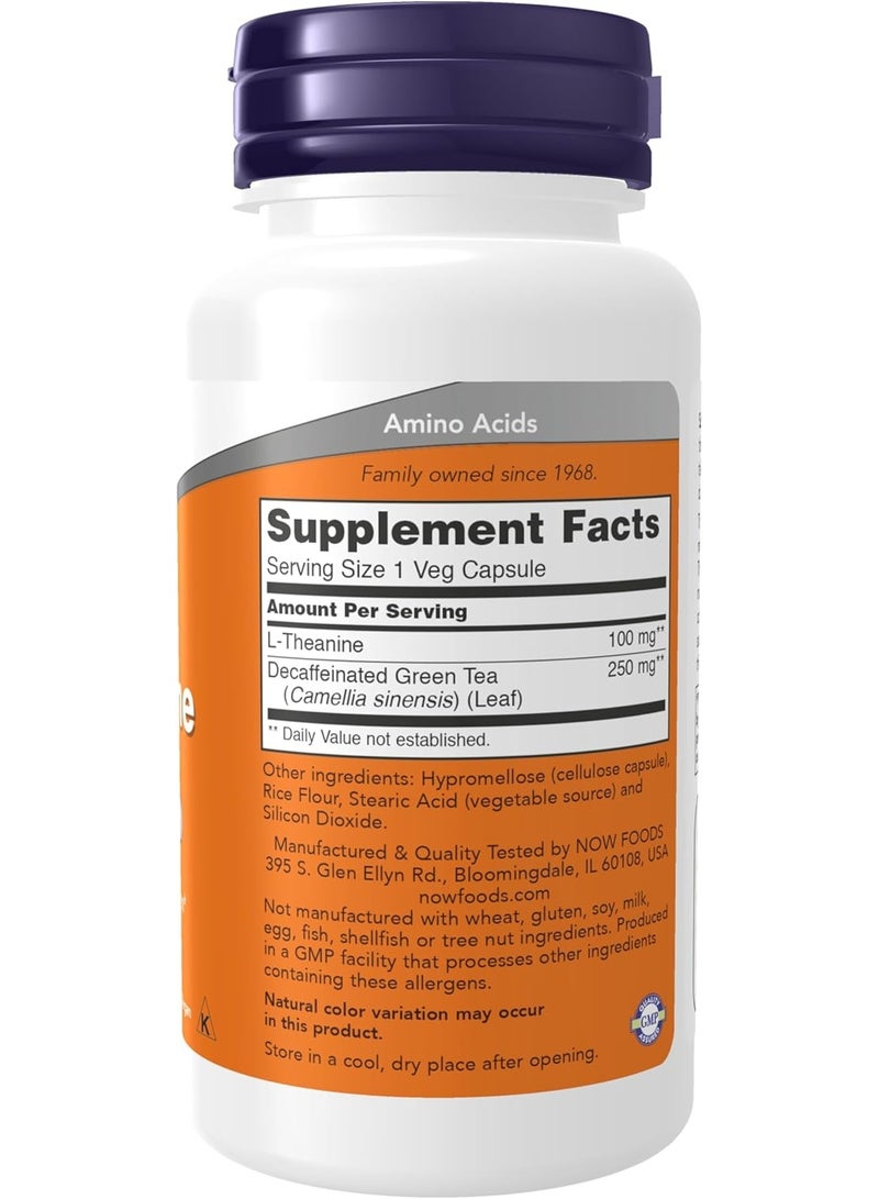 ناو مكمل غذائي، إل-ثيانين 100 ملغ مع شاي أخضر منزوع الكافيين، للتحكم في التوتر*، 90 كبسولة نباتية - Image 2