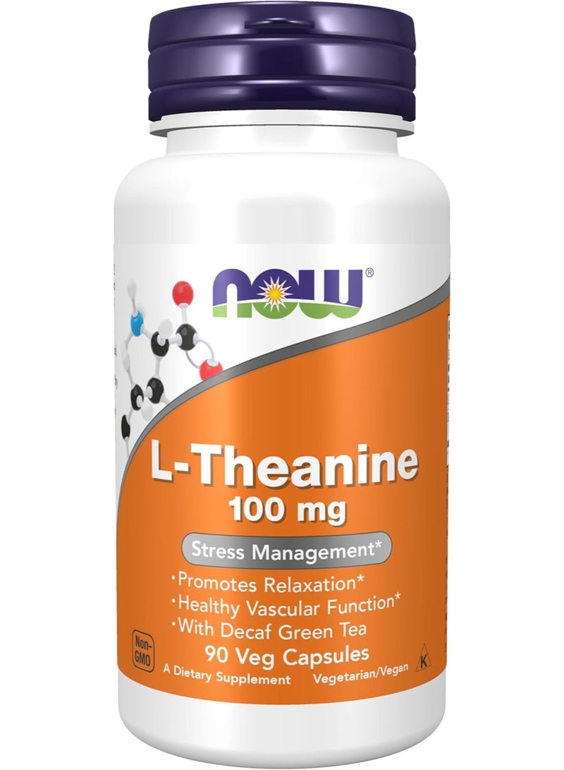 ناو مكمل غذائي، إل-ثيانين 100 ملغ مع شاي أخضر منزوع الكافيين، للتحكم في التوتر*، 90 كبسولة نباتية - Image 1