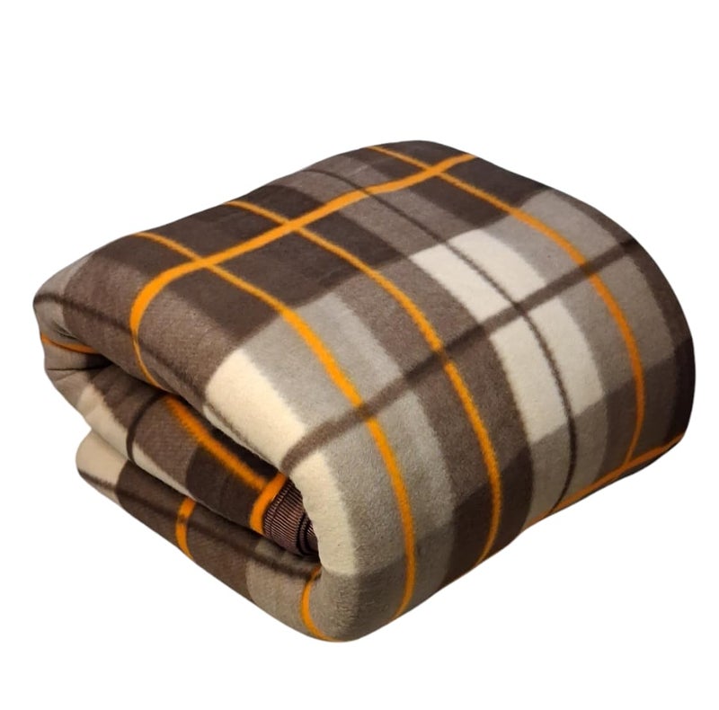 CHANDRAVATI Modern Check Polar Fleece All Season Blanket Single Bed with || Satan Border || 500 TC || Heavy Quality || (CK- Brown, 60x90) - Image 1