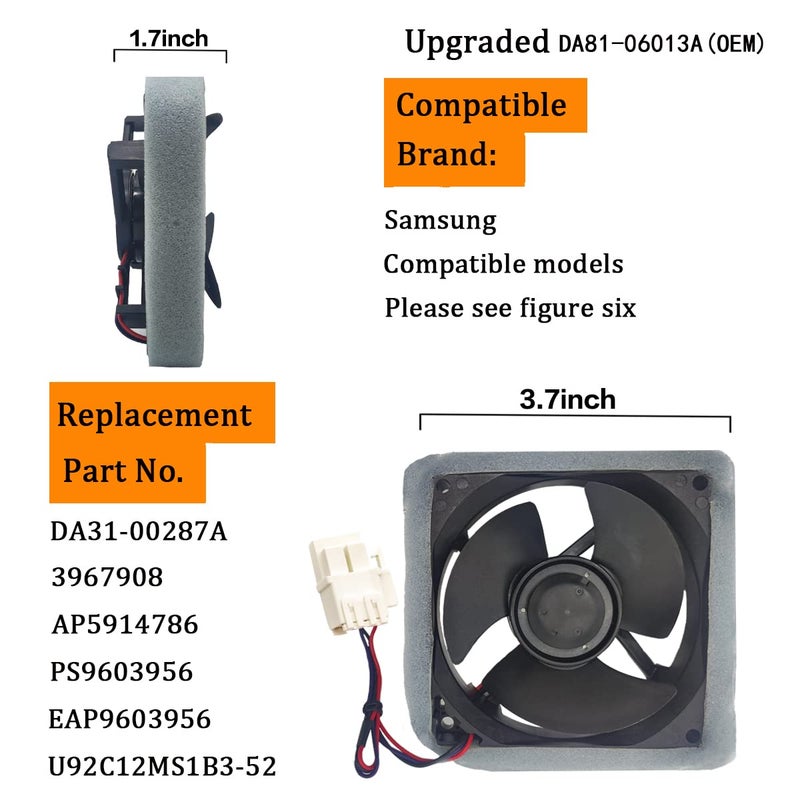 محرك مروحة المبخر المطور للثلاجة DA81-06013A U92C12MS1B3-52 DA31-00287A لسامسونج، متوافق مع سامسونج: RF28HMEDBSR/AA RF28HFEDTSR/AA، RF26HFENDSL/AA، إلخ - ضمان 15 عامًا - Image 2