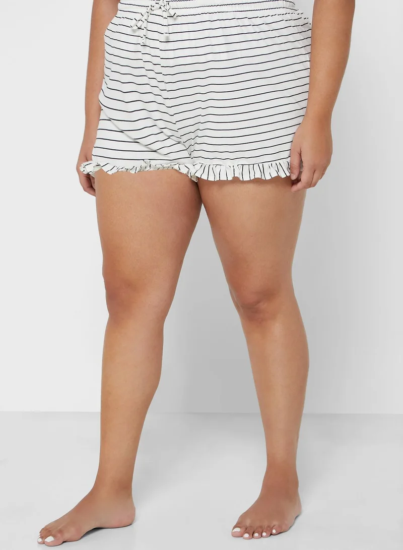 RIVER ISLAND Frill Stripe Top & Shorts Pyjama Set
