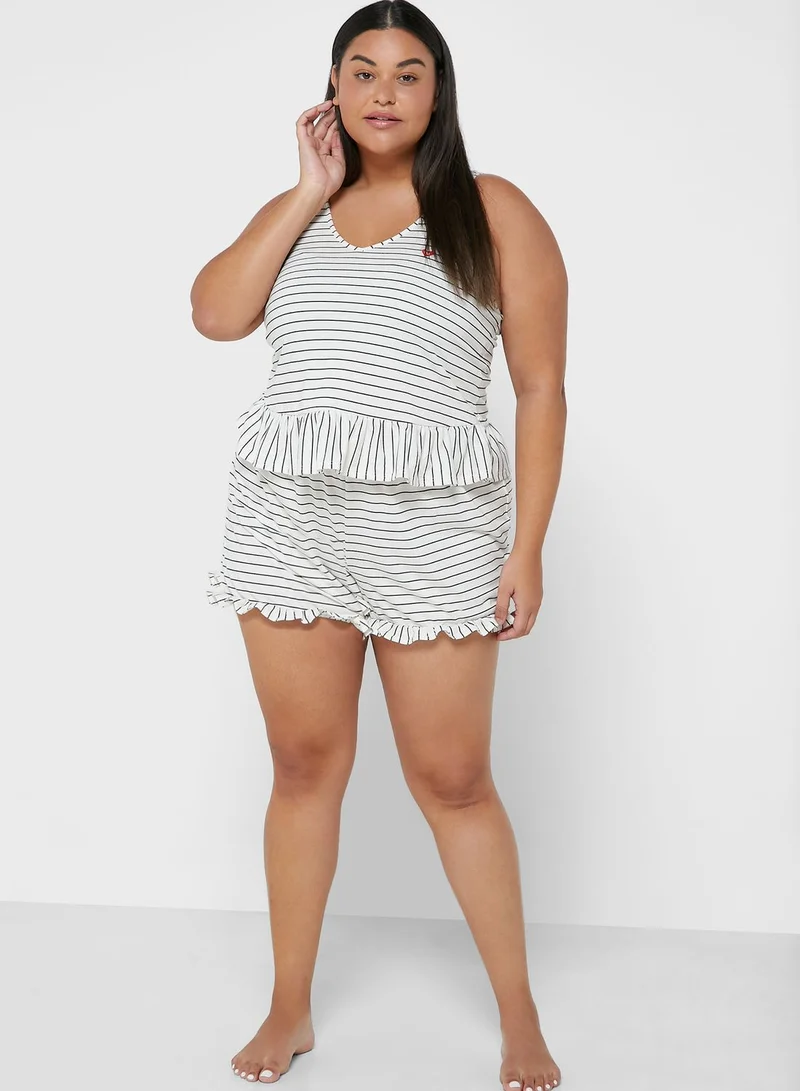 RIVER ISLAND Frill Stripe Top & Shorts Pyjama Set