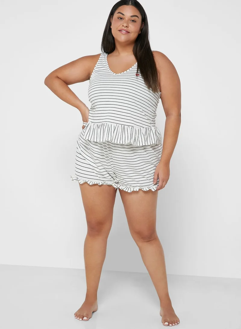 RIVER ISLAND Frill Stripe Top & Shorts Pyjama Set