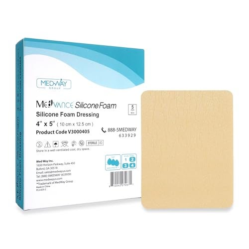 MedVance Silicone Foam Dressing Waterproof Silicone Adhesive Foam Dressing Easy Apply Remove Wound Bandages Dressings for Pressure Sores More 4 x 5 Absorbent Bandage