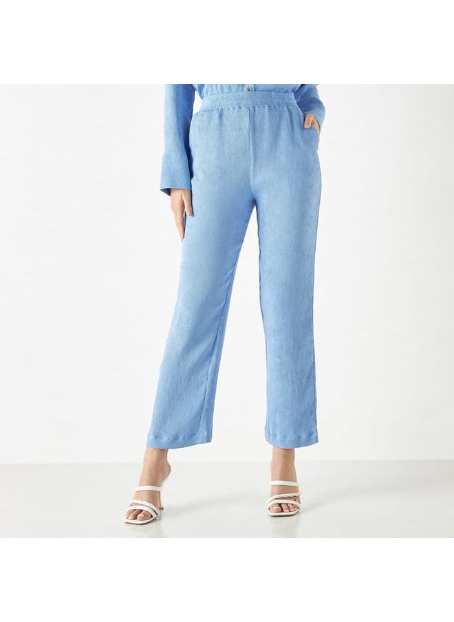 Iconic Iconic Textured Pants with Elasticated Waistband and Pockets  - Image 1