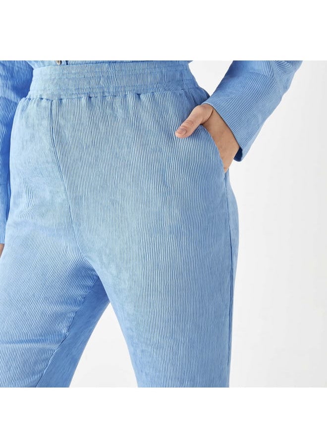 Iconic Iconic Textured Pants with Elasticated Waistband and Pockets  - Image 4