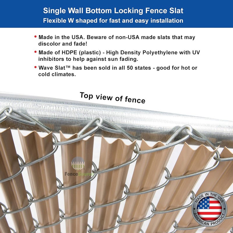 FenceSource Wave Slat (9 Colors) Single Wall Bottom Locking Privacy Slat for 4', 5', 6', 7' and 8' Chain Link Fence (4 ft, Beige) - Image 2