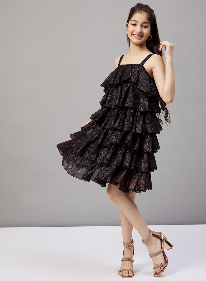 ستايلو بج فستان ستايلي بطبقات ورقبة مربعة بلمعة - Image 2